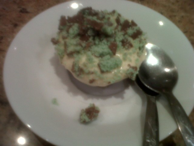 Plain cheesecake, topped with crumbled Aero Mint